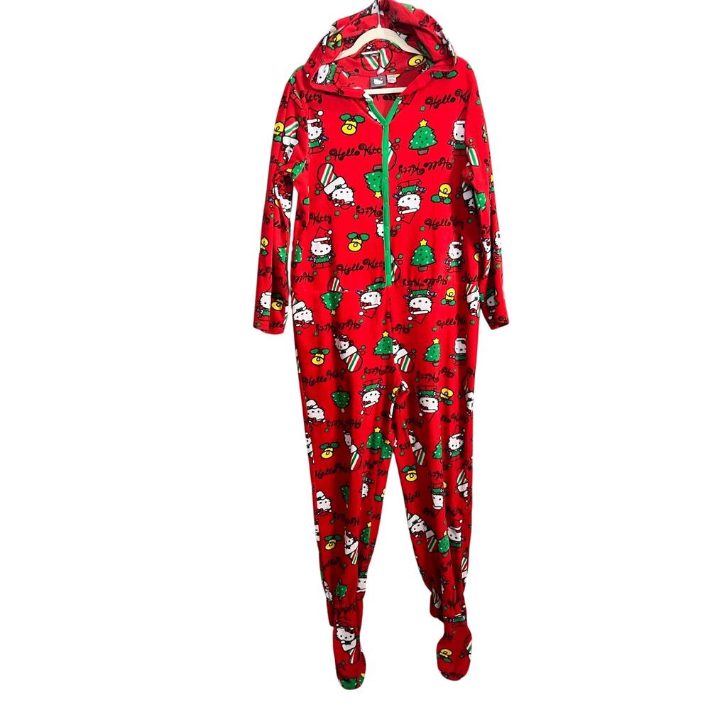 Hello Kitty Adult XL Jumpsuit Footed Pajamas Hooded Christmas Sanrio Comfort
